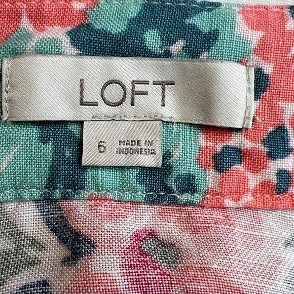 LOFT Linen Blend Floral Print Midi Wrap Spring Flowy Pink & Blue Skirt SZ 6 - Picture 4 of 8